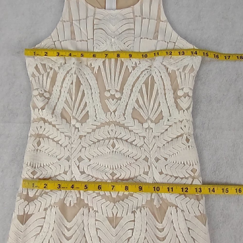 Tea & Cup Cream Bodycon Fitted & Lined Cotton Mini Dress. Size Small - Picture 9 of 13